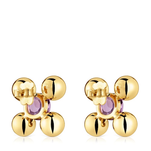 Κοντά σκουλαρίκια Sugar Party με επιχρύσωση 18 καρατίων πάνω σε ασήμι, αμέθυστο και περίδοτο