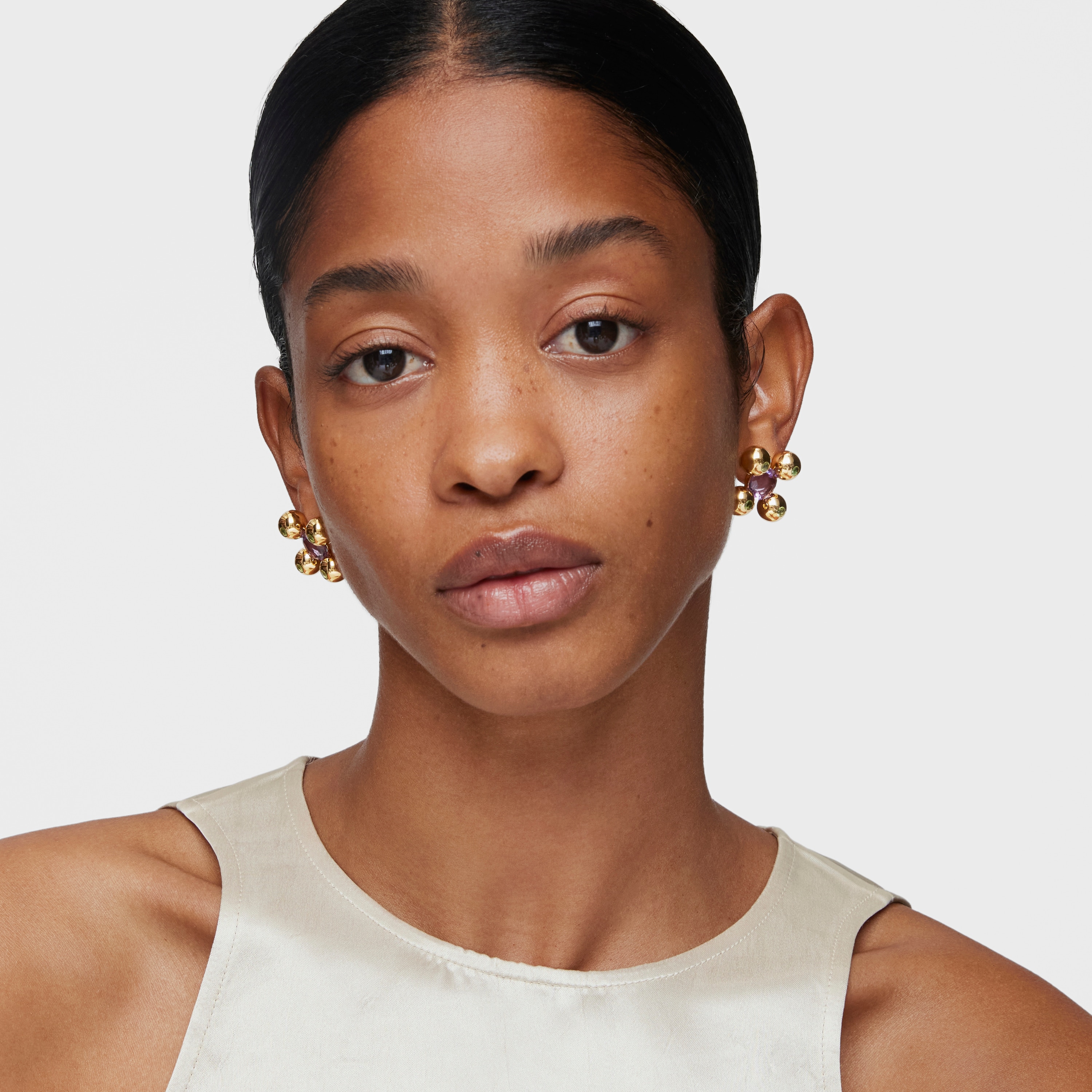 Short Earrings with 18K gold vermeil, amethyst and peridot Sugar Party