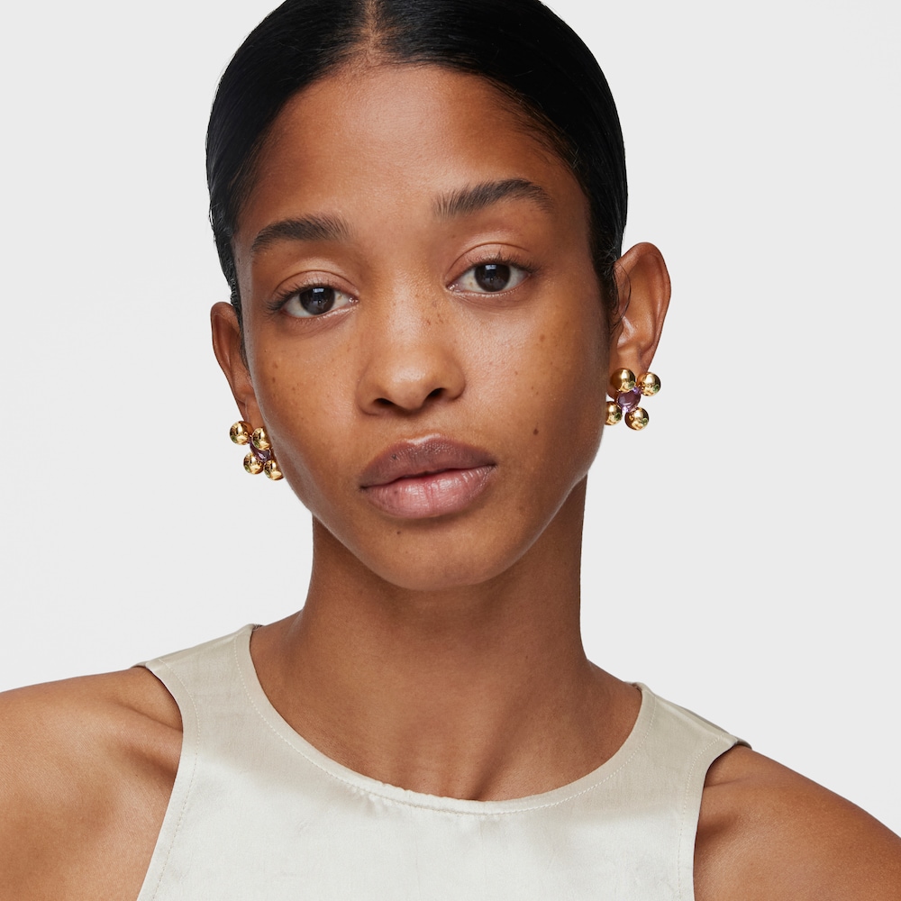 Pendientes cortos con ba&ntilde;o de oro 18 kt sobre plata, amatista y peridoto Sugar Party