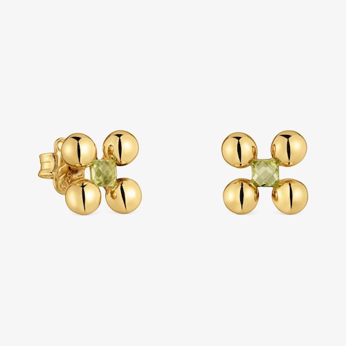 Pendientes cortos con ba&ntilde;o de oro 18 kt sobre plata y peridoto Sugar Party