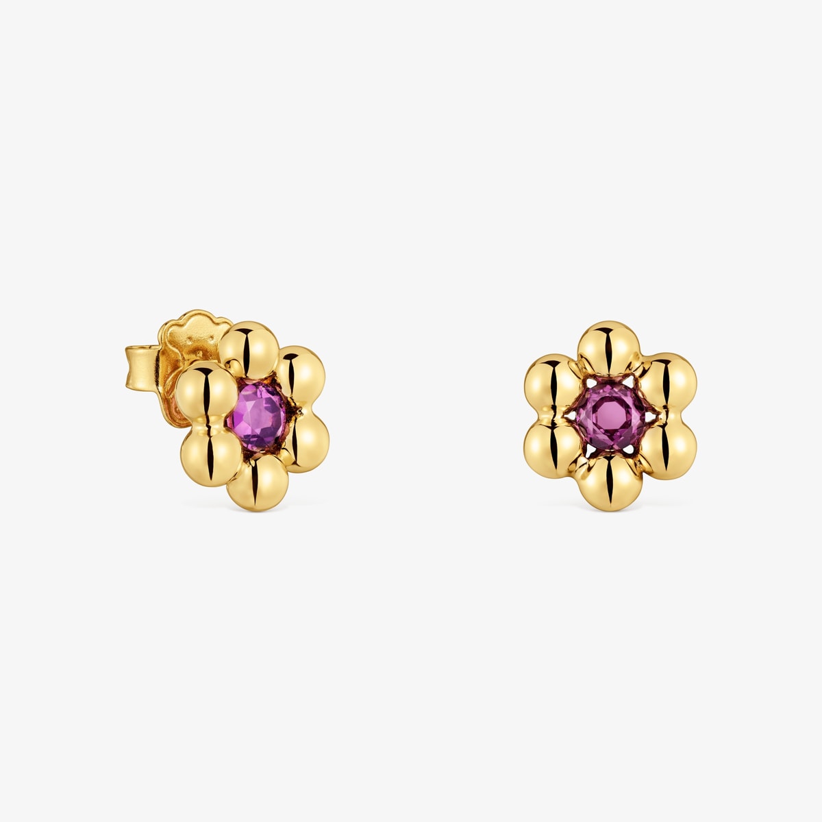 Tous - Pendientes Cortos Flor Con Baño De Oro 18 Kt Sobre Plata Y Rodolita Sugar Party - Rosa