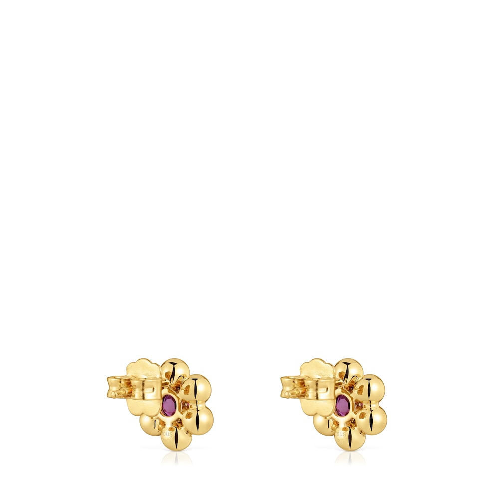 Short flower Earrings with 18kt gold plating over silver and rhodolite Sugar Party