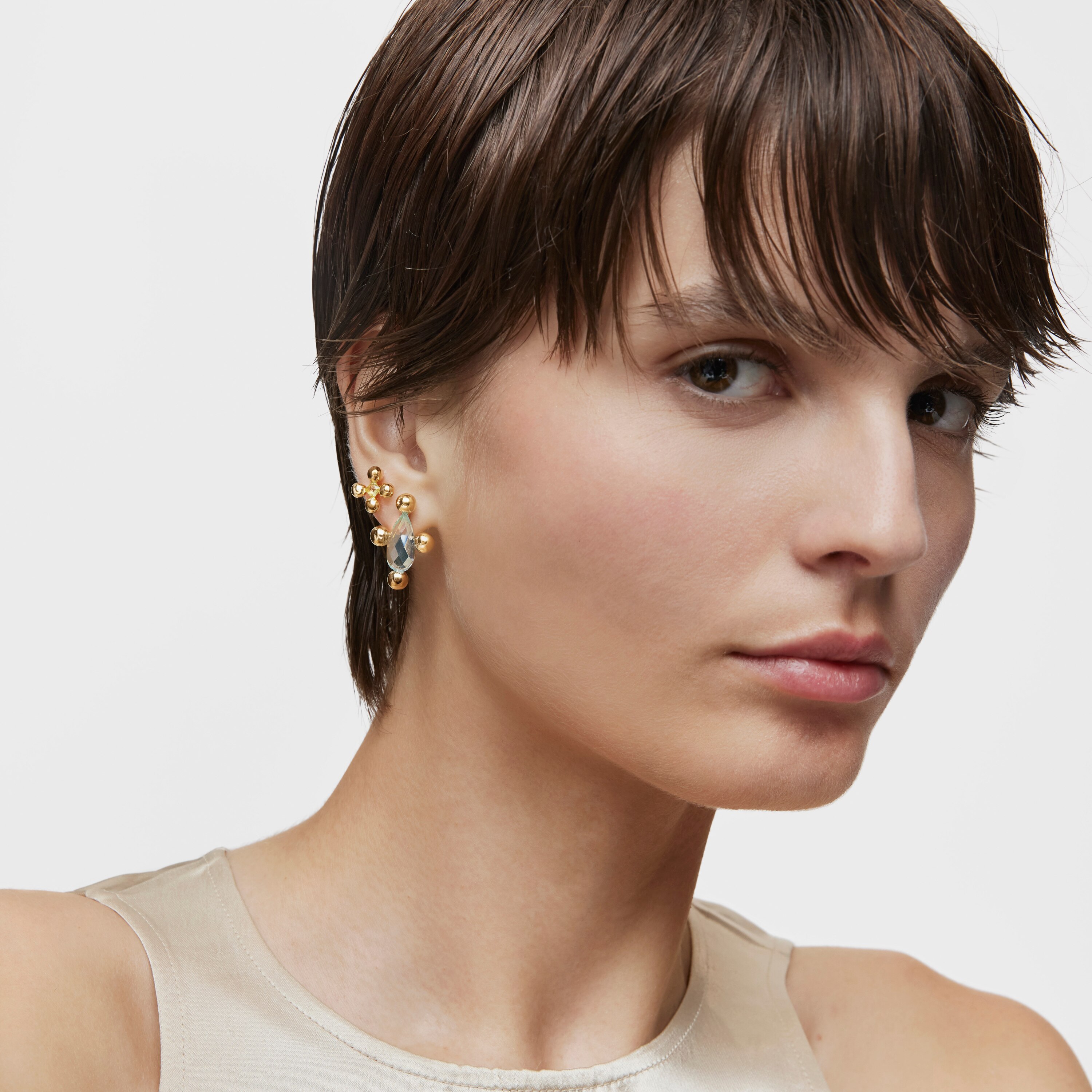 Short heart Earrings with 18kt gold plating over silver and topaz Sugar Party