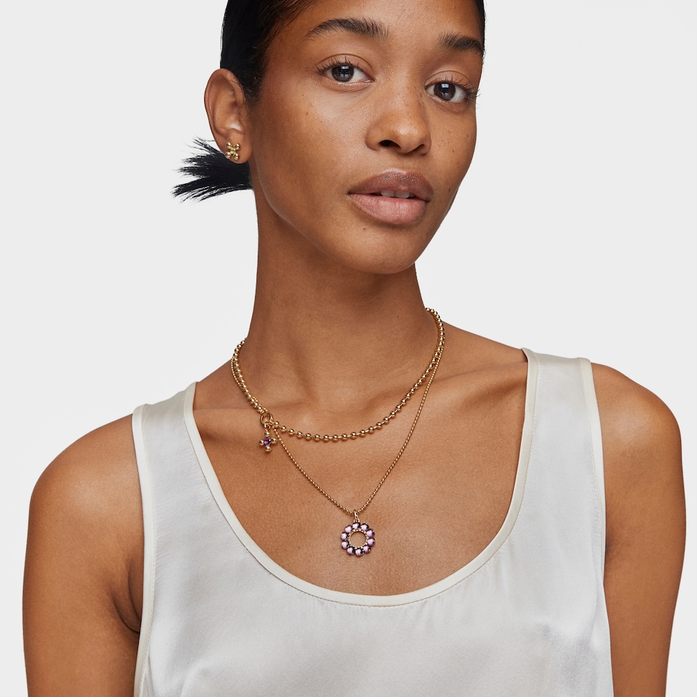 Colgante peque&ntilde;o con ba&ntilde;o de oro 18 kt sobre plata y amatista Sugar Party