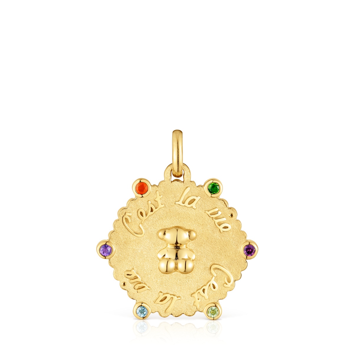 Medium 18kt gold-plated silver bear Pendant with gemstones Sugar Party