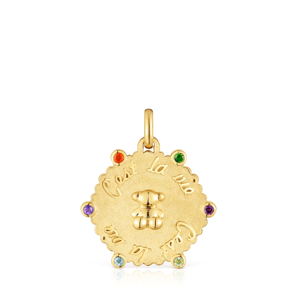Colgante mediano oso con baño de oro 18 kt sobre plata y gemas Sugar Party Colgante mediano oso con baño de oro 18 kt sobre plata y gemas Sugar Party