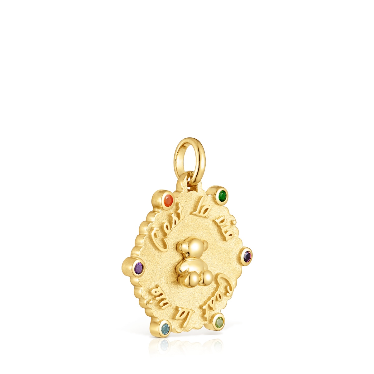 Medium 18kt gold-plated silver bear Pendant with gemstones Sugar Party