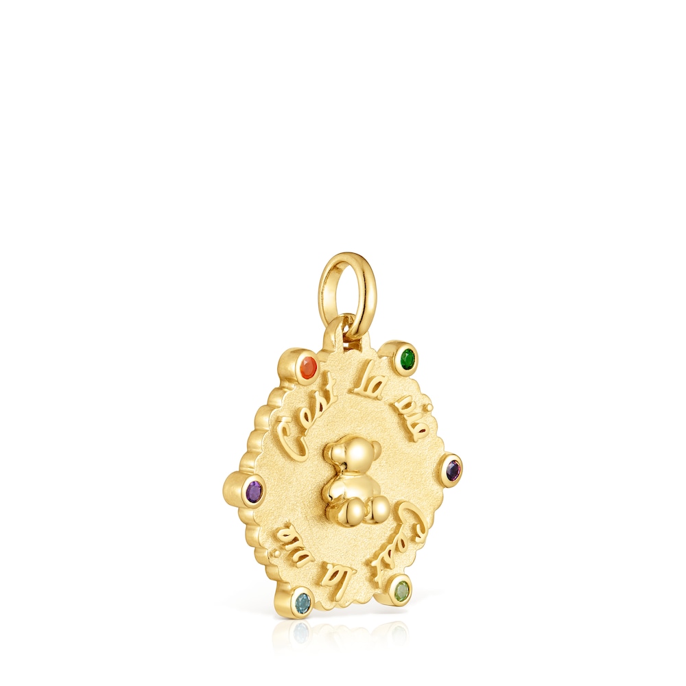 Colgante mediano oso con baño de oro 18 kt sobre plata y gemas Sugar Party Colgante mediano oso con baño de oro 18 kt sobre plata y gemas Sugar Party