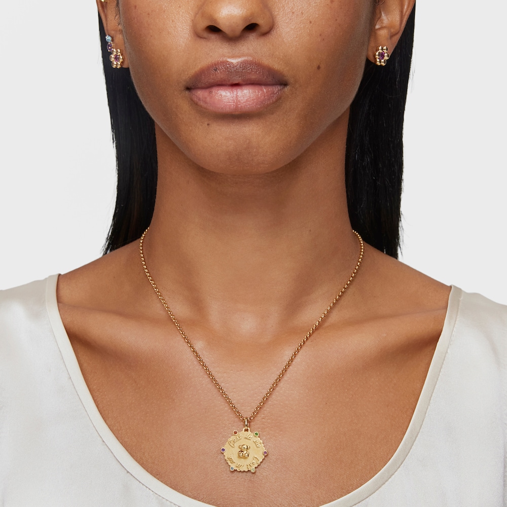 Colgante mediano oso con ba&ntilde;o de oro 18 kt sobre plata y gemas Sugar Party