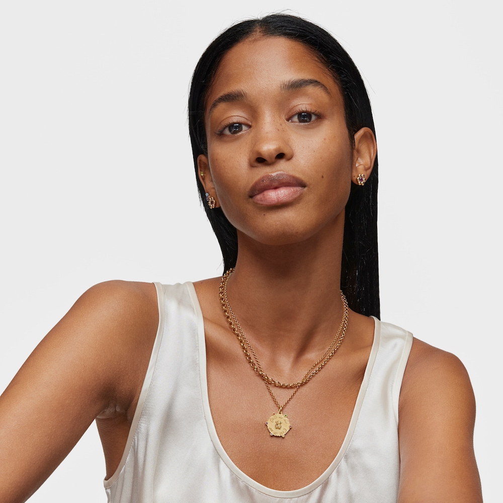 Colgante mediano oso con ba&ntilde;o de oro 18 kt sobre plata y gemas Sugar Party