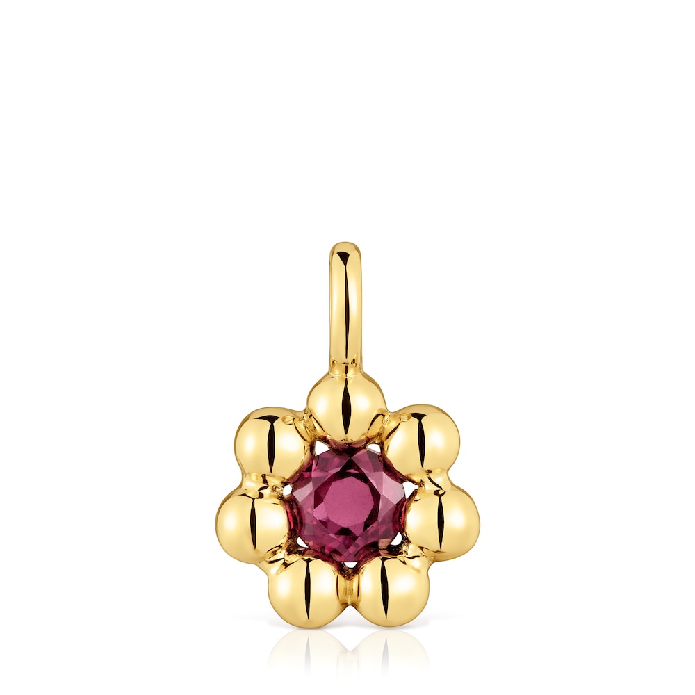 Small flower Pendant with 18kt gold plating over silver and rhodolite Sugar Party