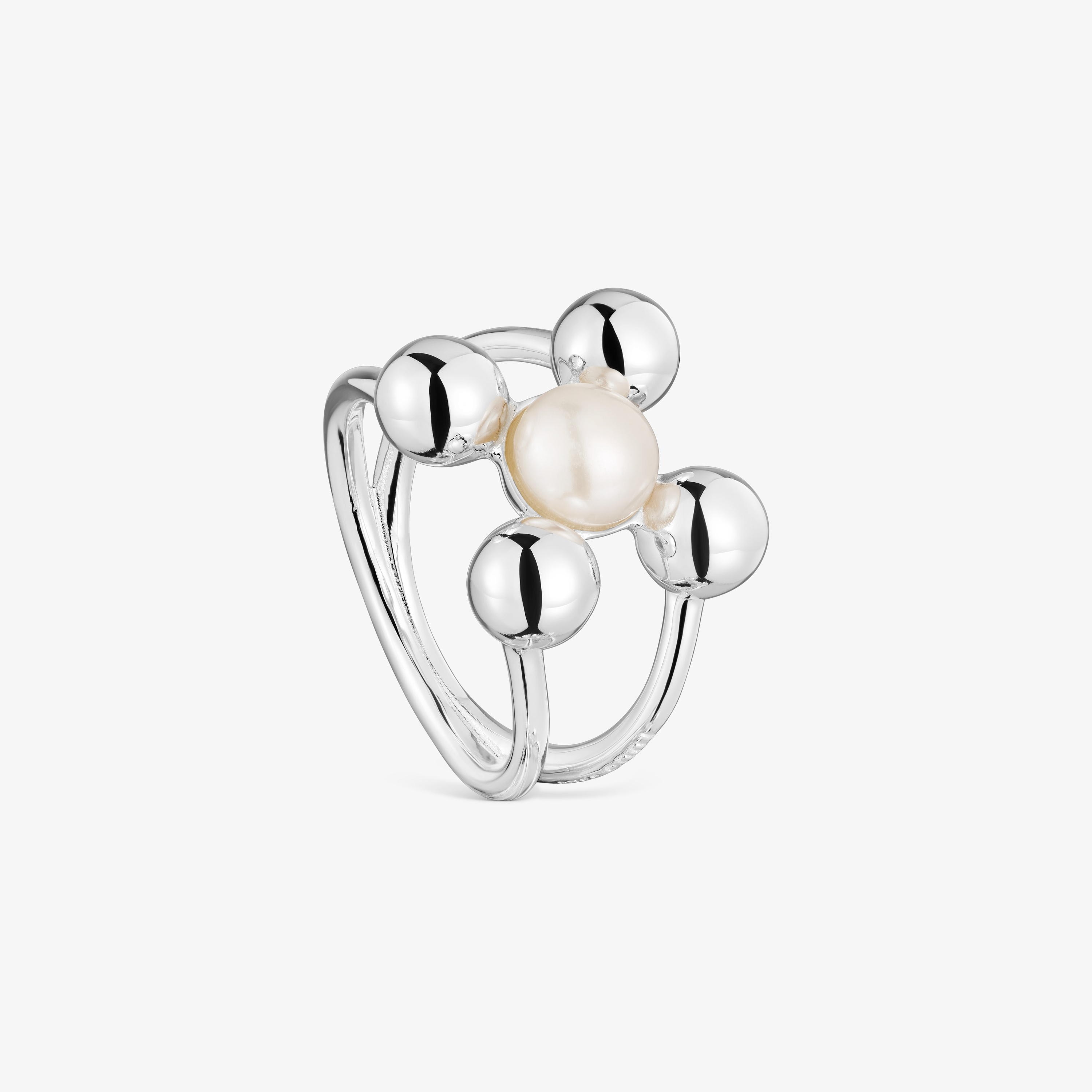 Large silver and cultured pearl motifs Ring Sugar Party