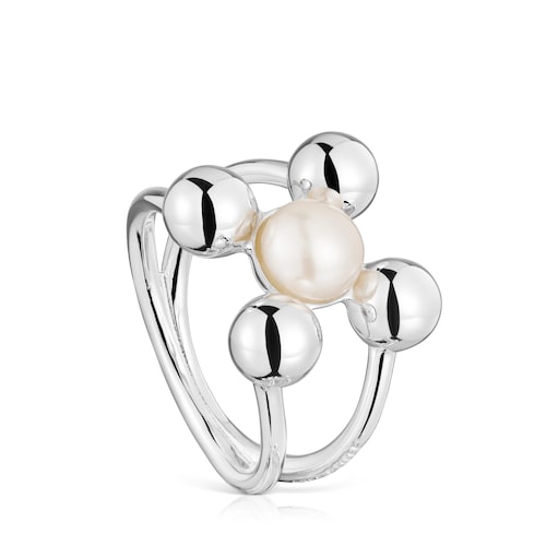 Anillo grande motivos de plata y perla cultivada Sugar Party