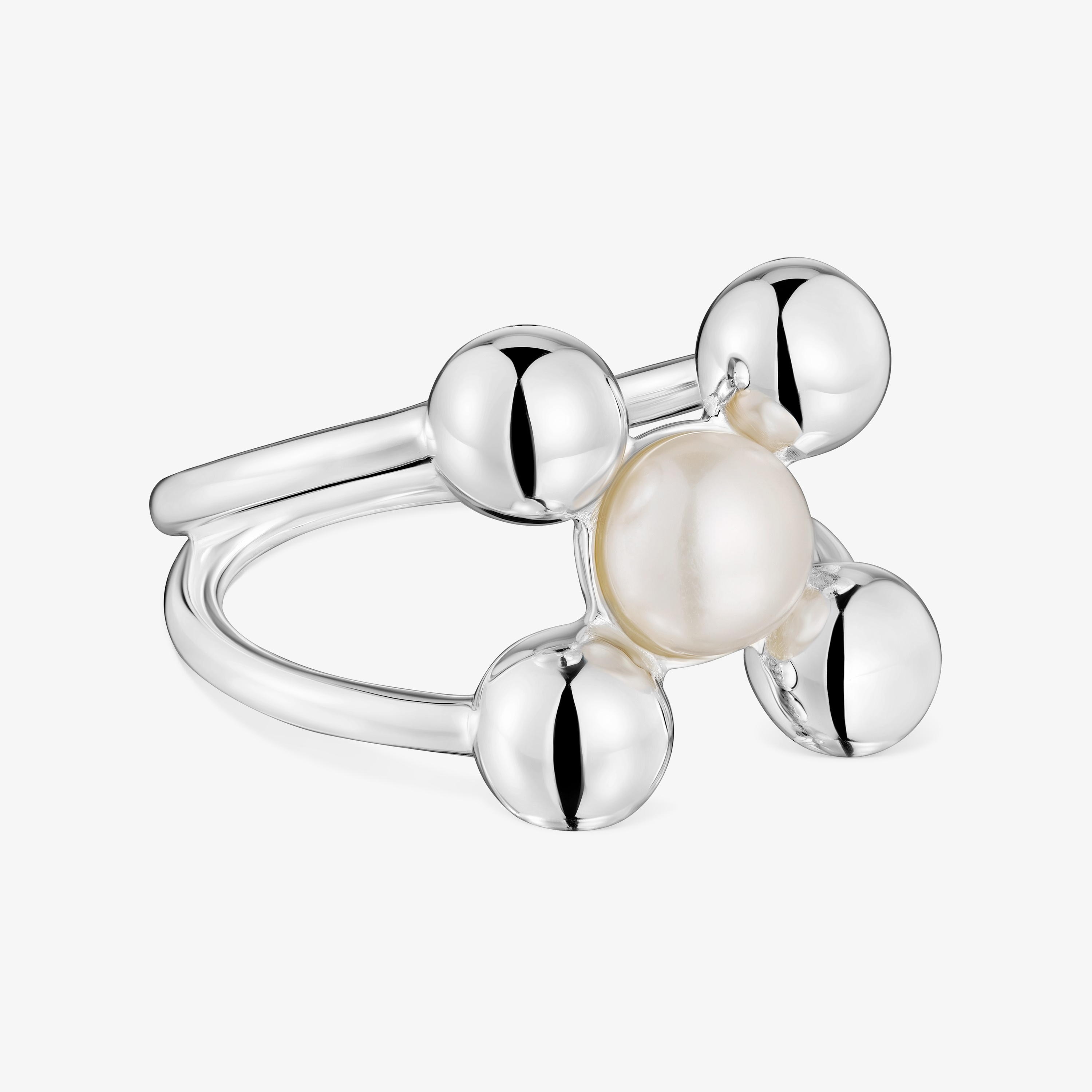 Large silver and cultured pearl motifs Ring Sugar Party