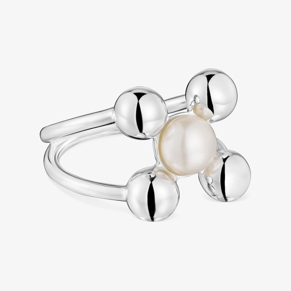 Anillo grande motivos de plata y perla cultivada Sugar Party