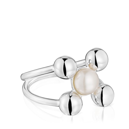 Anillo grande motivos de plata y perla cultivada Sugar Party