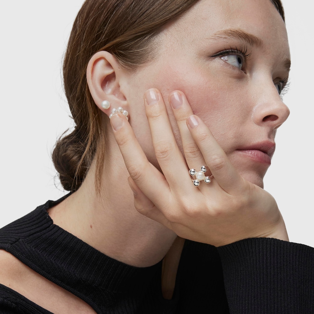 Anillo grande motivos de plata y perla cultivada Sugar Party