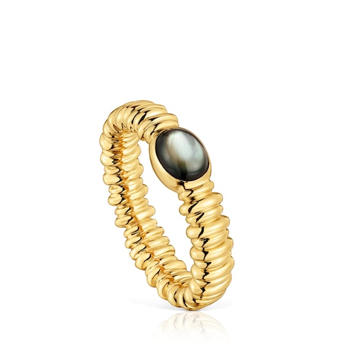Small 18kt gold-plated silver and gray mother-of-pearl Ring Sugar Party