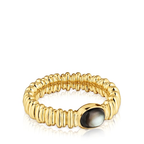 Small 18kt gold-plated silver and gray mother-of-pearl Ring Sugar Party