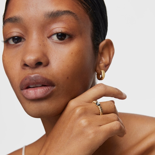 Small 18kt gold-plated silver and gray mother-of-pearl Ring Sugar Party