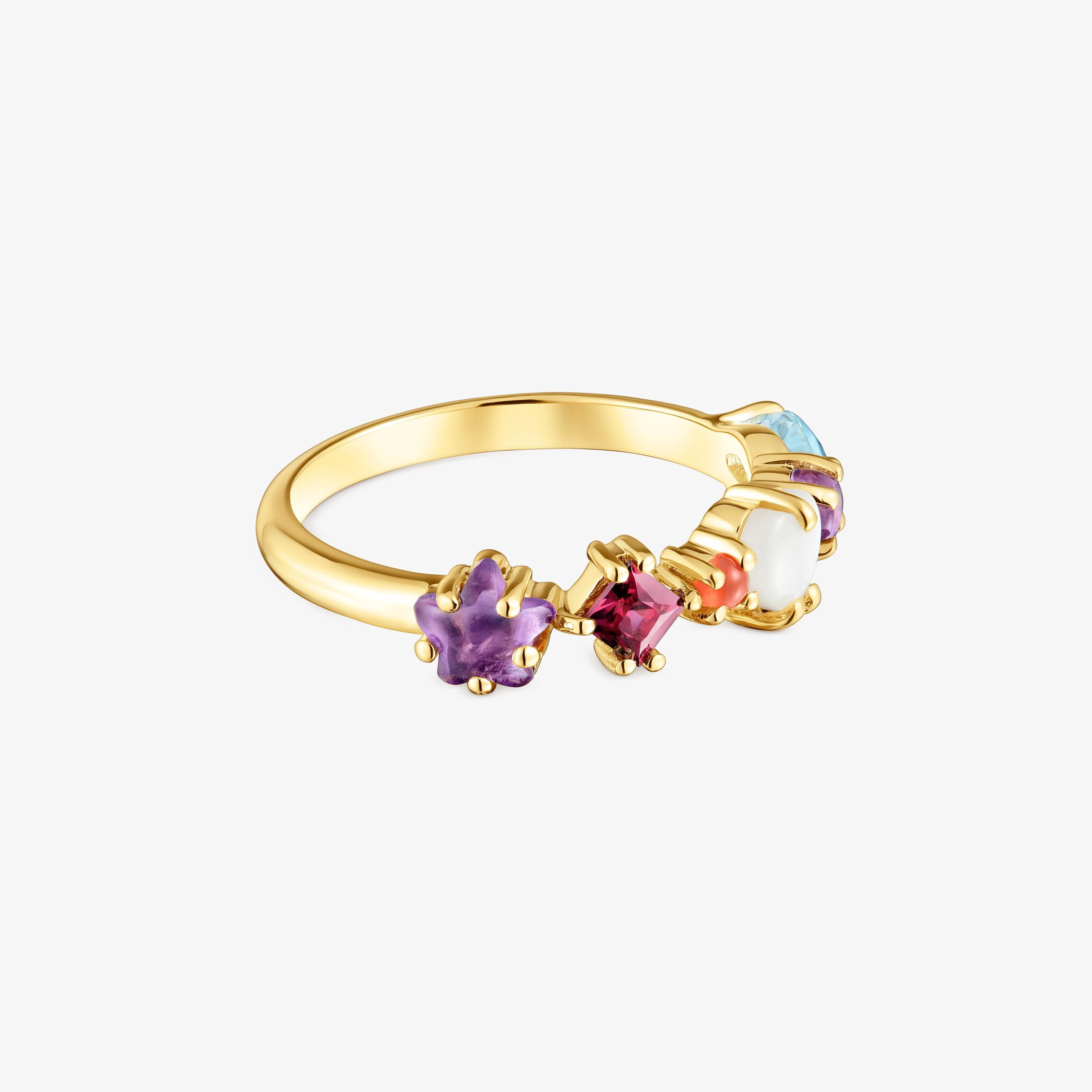 Small 18K gold vermeil and gemstones motifs Ring Sugar Party