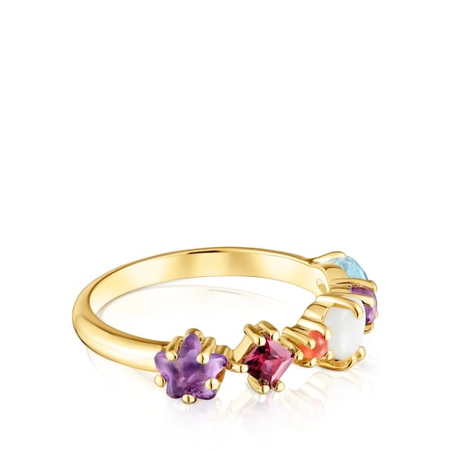 Small 18kt gold-plated silver and gemstones motifs Ring Sugar Party
