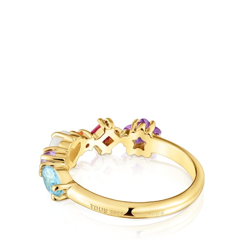 Small 18kt gold-plated silver and gemstones motifs Ring Sugar Party