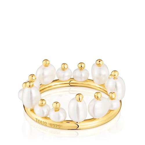 Small 18kt gold-plated silver and cultured pearls Ring Sugar Party