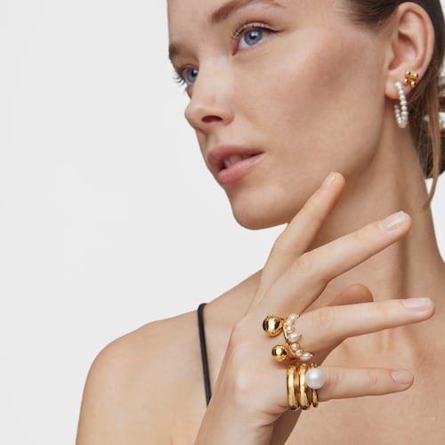 Small 18kt gold-plated silver and cultured pearls Ring Sugar Party