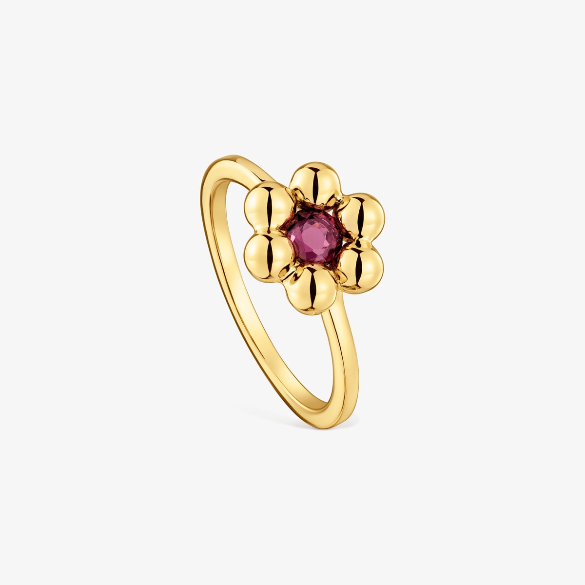 Tous - Anillo Pequeño Flor Con Baño De Oro 18 Kt Sobre Plata Y Rodolita Sugar Party Talla 10