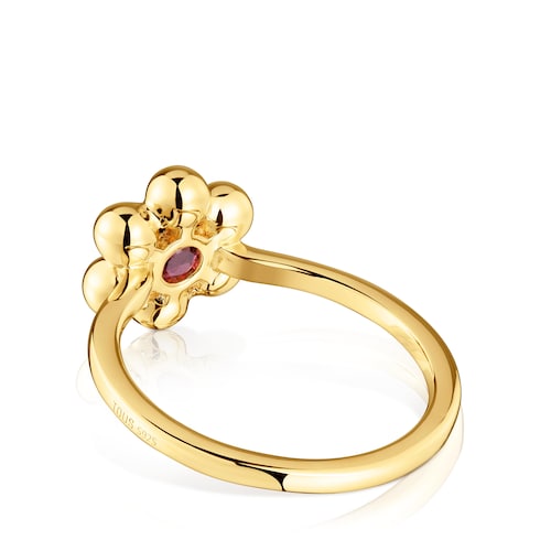 Small flower Ring with 18kt gold plating over silver and rhodolite Sugar Party