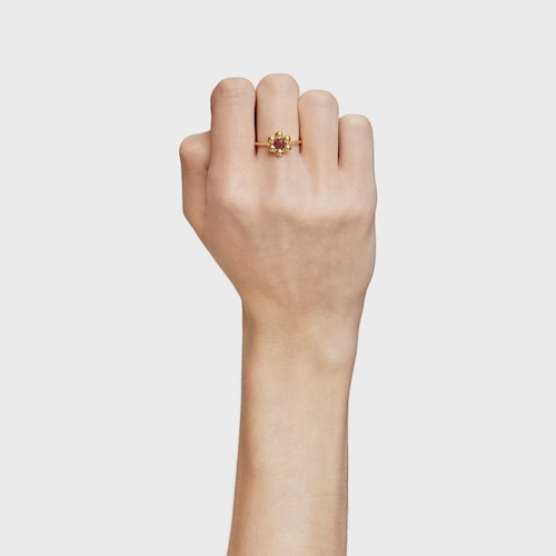 Small flower Ring with 18kt gold plating over silver and rhodolite Sugar Party