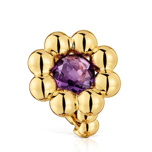Medium flower Ring with 18kt gold plating over silver and amethyst Sugar Party