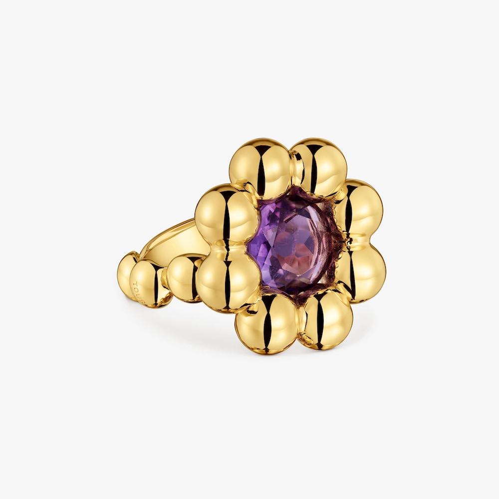 Medium flower Ring with 18K gold vermeil and amethyst Sugar Party