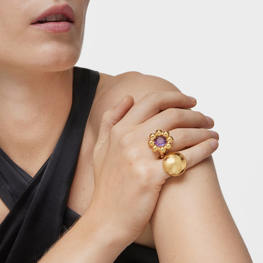 Medium flower Ring with 18K gold vermeil and amethyst Sugar Party