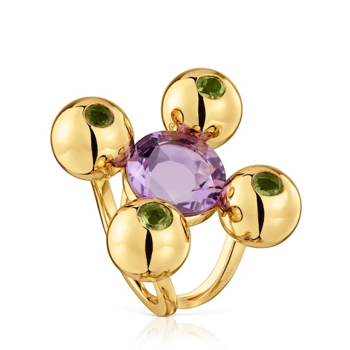 Medium Ring with 18kt gold plating over silver, amethyst and peridot Sugar Party