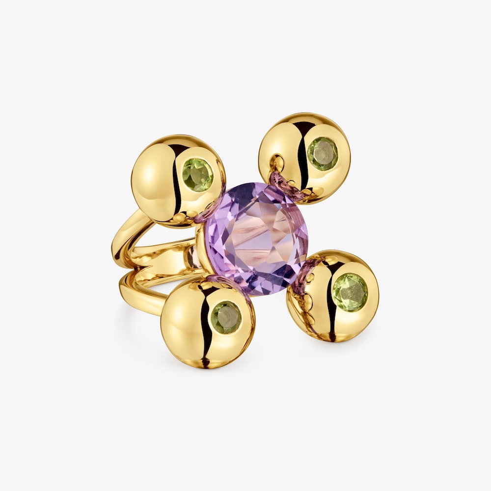 Medium Ring with 18K gold vermeil, amethyst and peridot Sugar Party