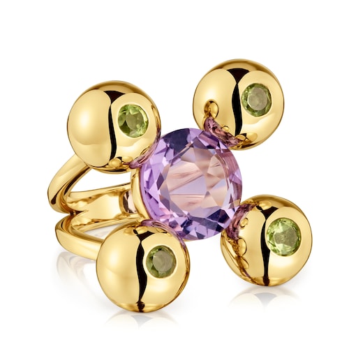 Medium Ring with 18kt gold plating over silver, amethyst and peridot Sugar Party
