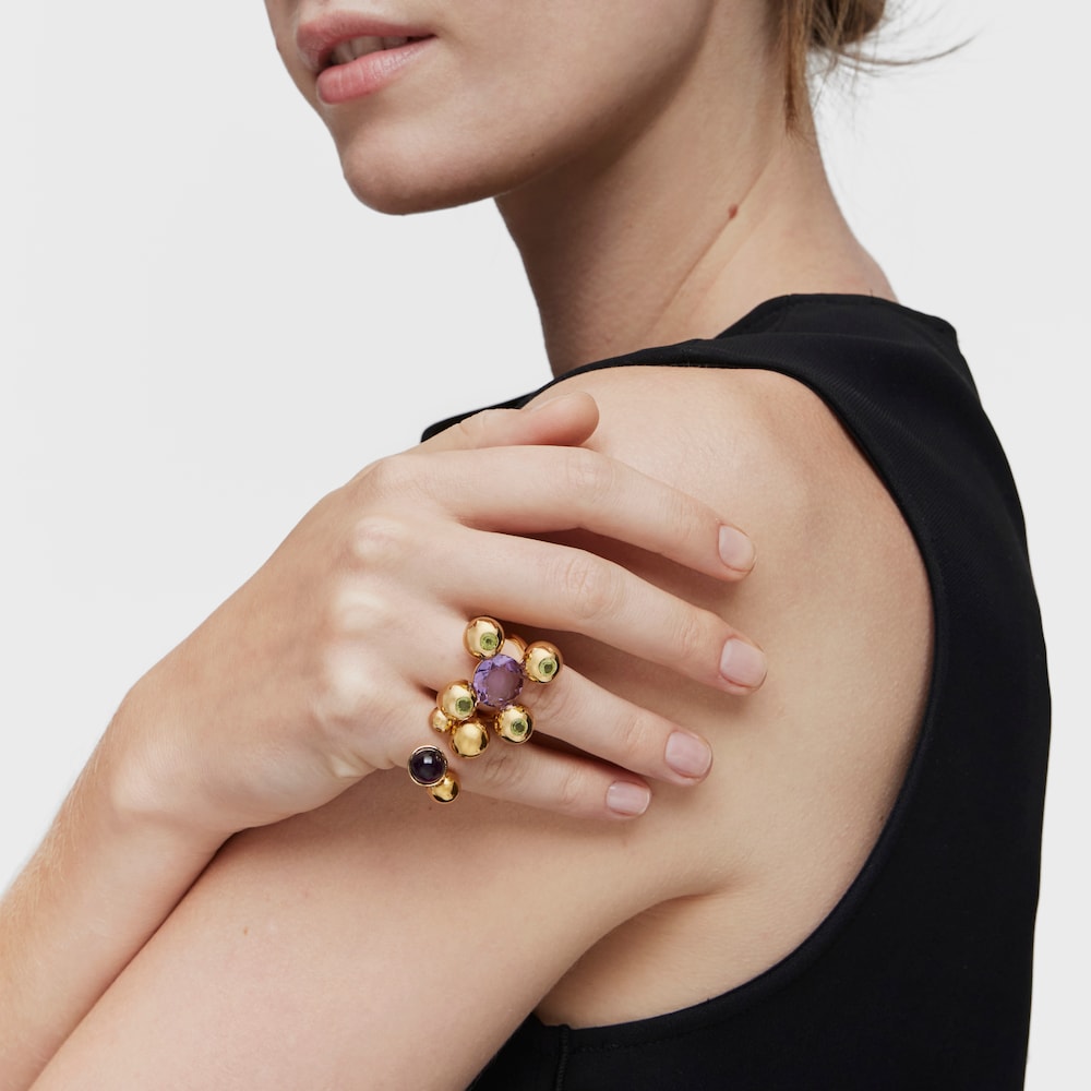 Medium Ring with 18K gold vermeil, amethyst and peridot Sugar Party