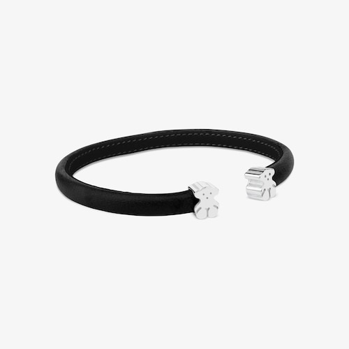 Pulsera en plata y piel en negro Sweet Dolls