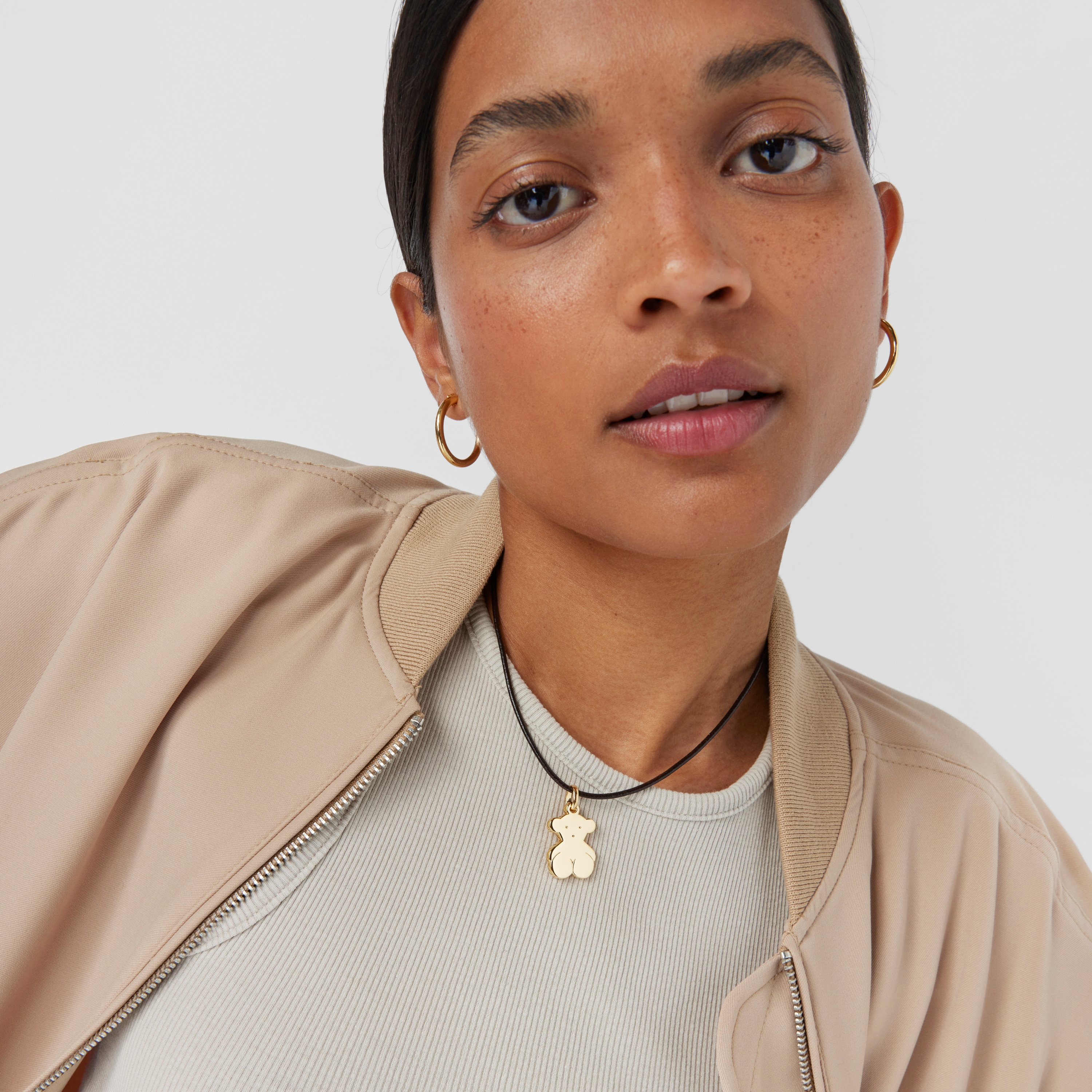 2 mm brown leather Choker with clasp with 18kt gold plating over silver measuring 40 cm TOUS Chokers