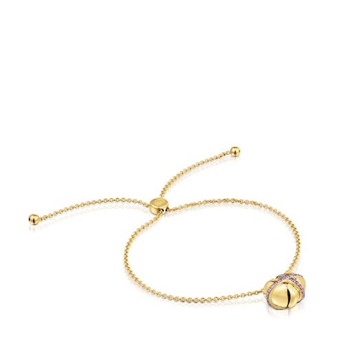 18kt gold-plated silver heart Chain bracelet with rhodolite Lligat
