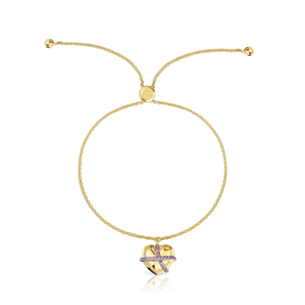 Pulsera cadena corazón con baño de oro 18 kt sobre plata y rodolita Lligat image number 1