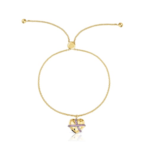 18kt gold-plated silver heart Chain bracelet with rhodolite Lligat