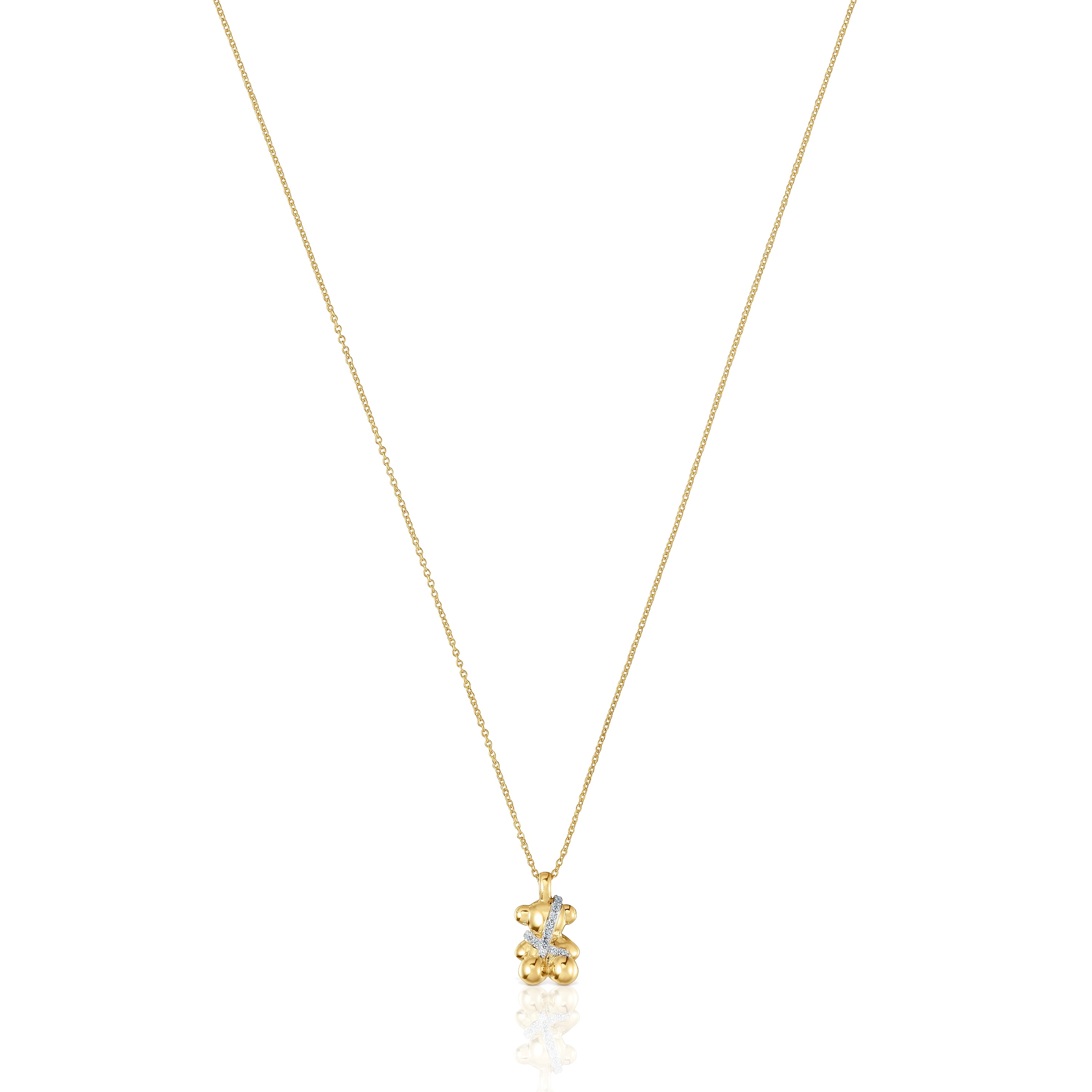 Short 18K solid gold and diamonds bear Necklace Lligat