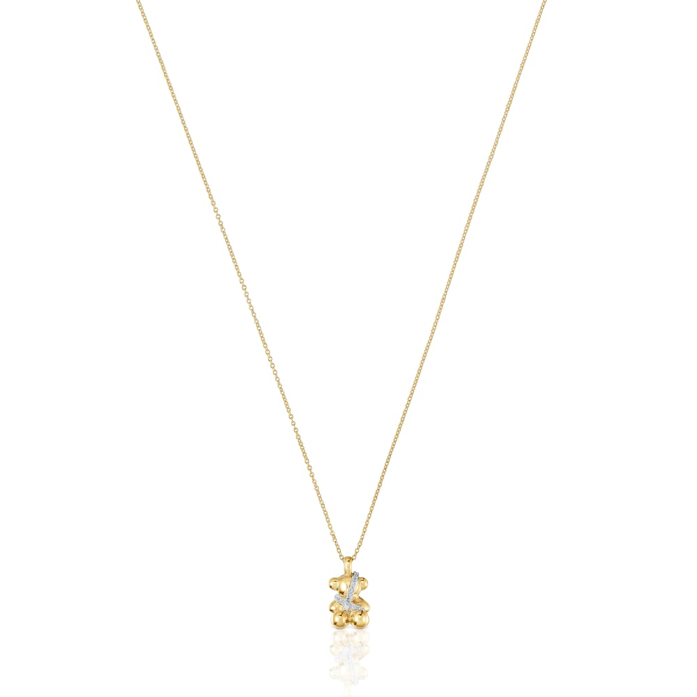Short gold and diamonds bear Necklace Lligat Short gold and diamonds bear Necklace Lligat