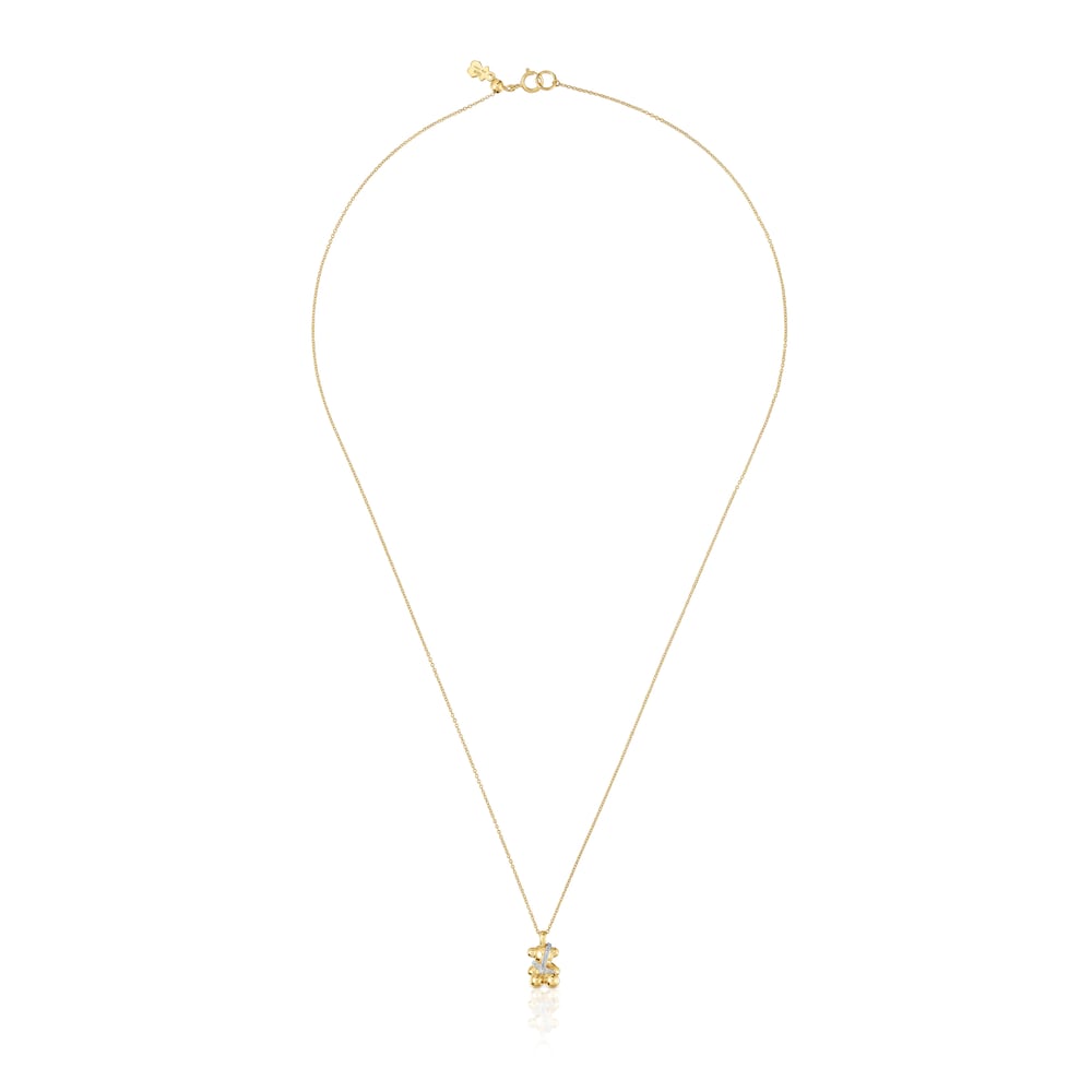 Short gold and diamonds bear Necklace Lligat Short gold and diamonds bear Necklace Lligat