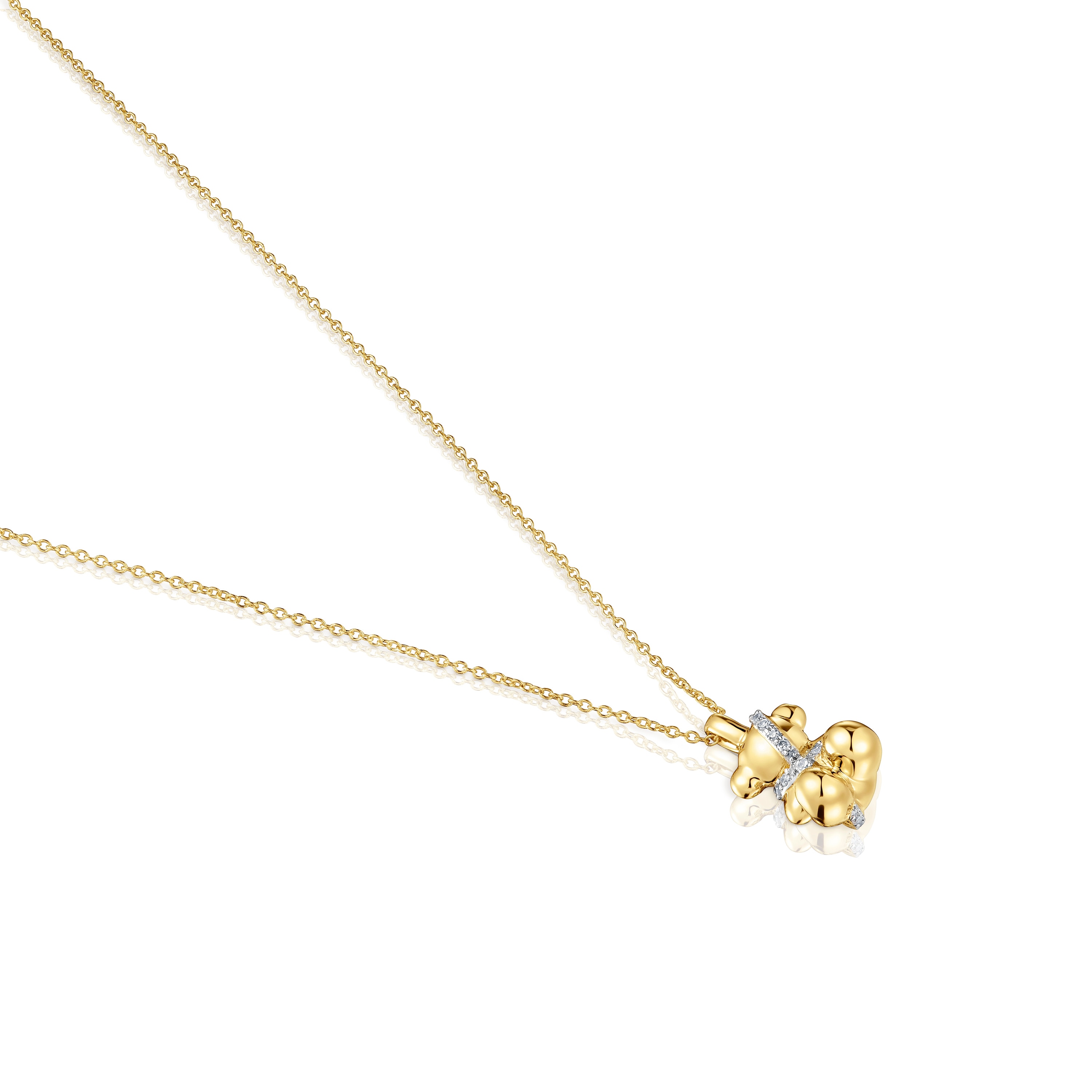 Short 18K solid gold and diamonds bear Necklace Lligat