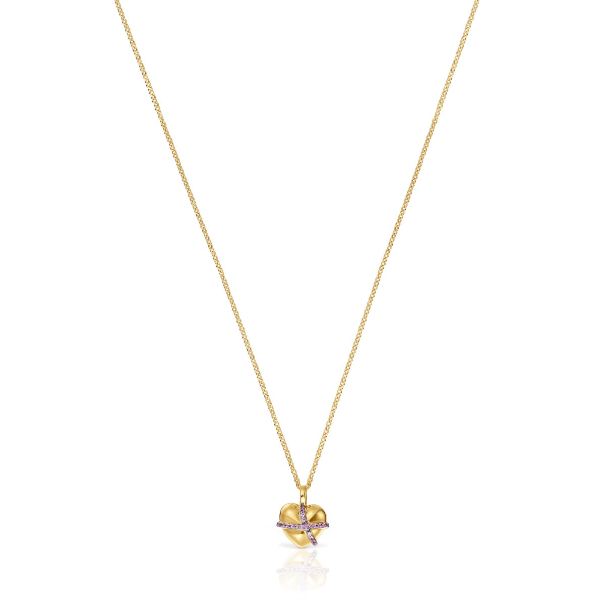 Collar mediano corazón con baño de oro 18 kt sobre plata y rodolita Lligat