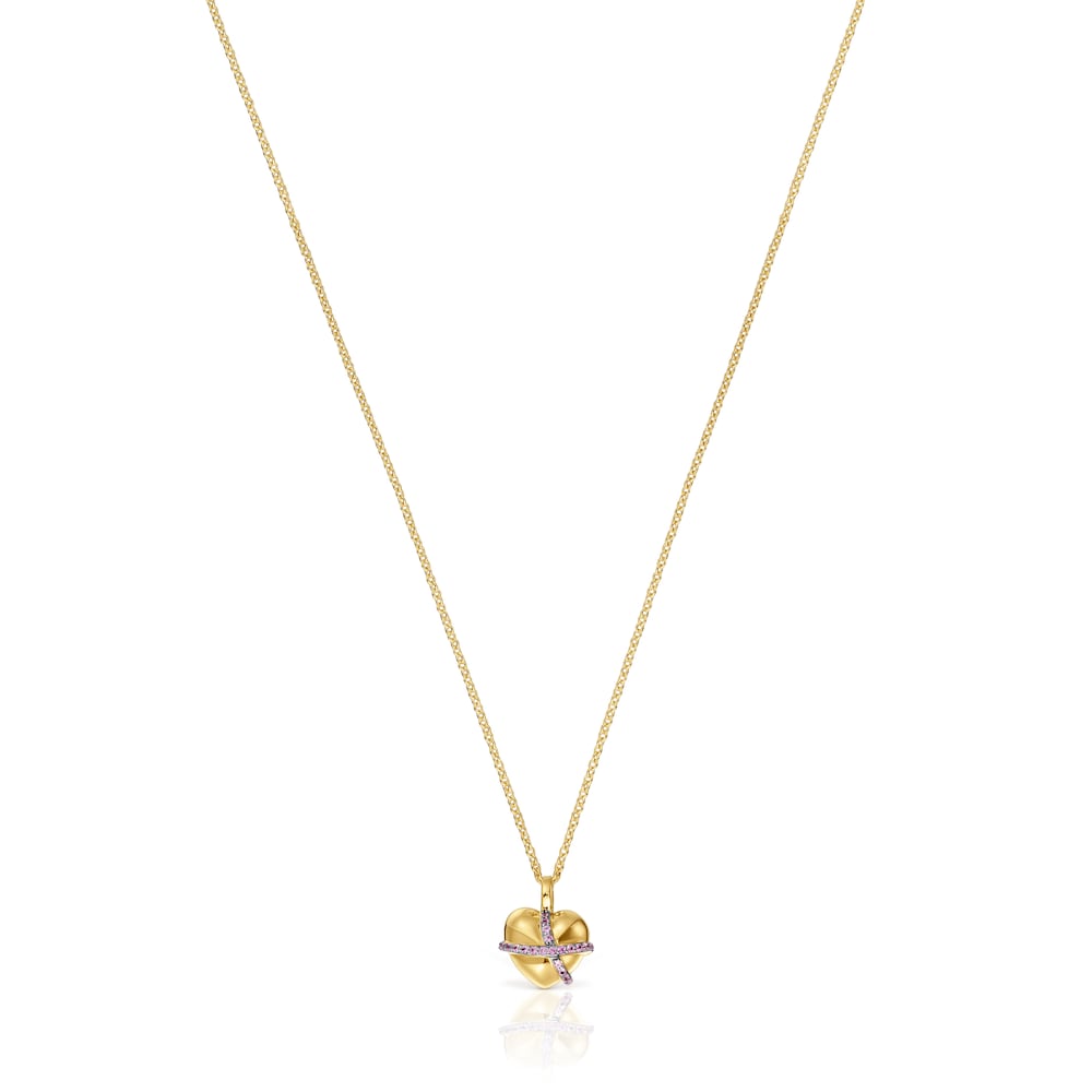 Collar mediano corazón con baño de oro 18 kt sobre plata y rodolita Lligat image number 0